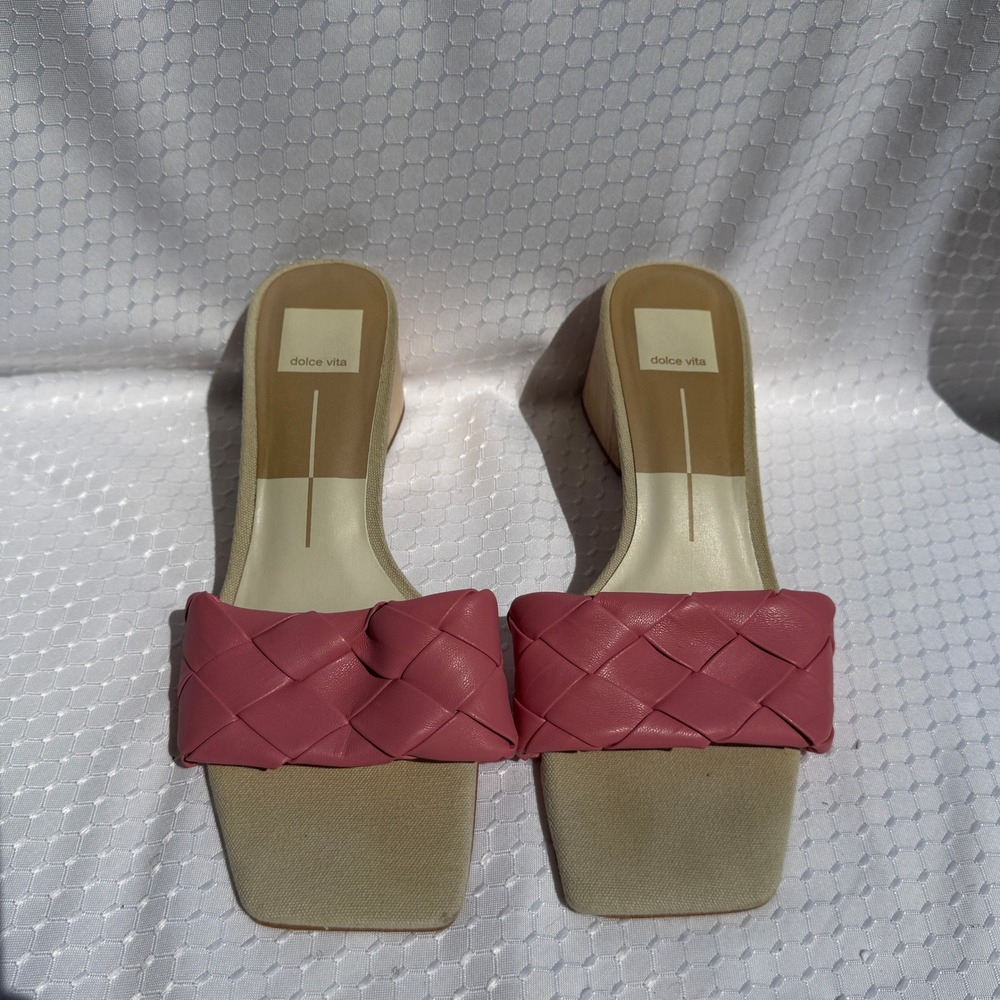 Dolce Vita 8.5 Paily Pink Braided Square Toe Block Heel Sandals Mules Women - Picture 3 of 10
